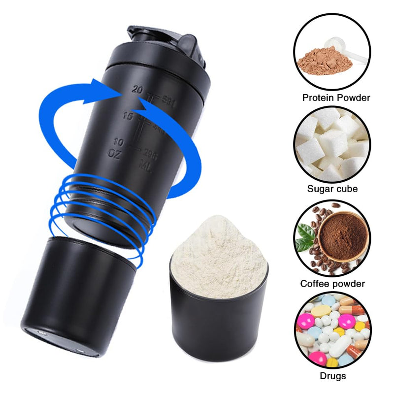 Golgner stainless steel protein shaker, shaker protein sport fitness, 600 ml fitness protein shaker, BPA free with scale, double-walled, with 200 ml cup, for protein, diet and fitness shake (black) black - NewNest Australia