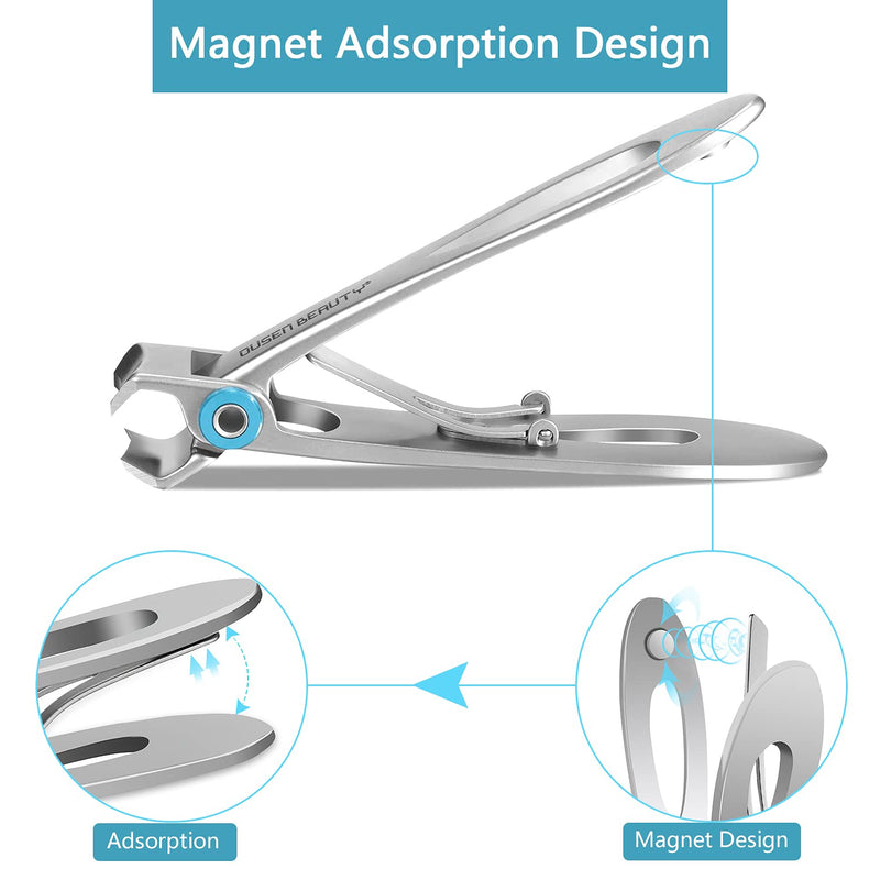 Nail Clippers for Thick Nails, Wide Jaw Opening Nail Clippers with Curved and Slant Straight Blade Edge, Heavy Duty Thick Toenail Clippers Fingernail Cutters Set with File for Seniors Adult Men Women Silver (Curved + Straight) - NewNest Australia