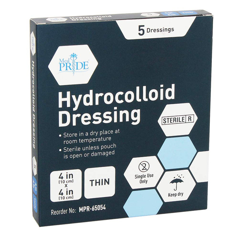 Med PRIDE Hydrocolloid Wound Dressing Pads| 5-Pack, 4inch by 4inch Sterile Adhesive Patches| Individually Packed, Highly Absorbent, Water-Resistant & Comfortable| Stays On for Multiple Days 4'' x 4'' Thin - NewNest Australia