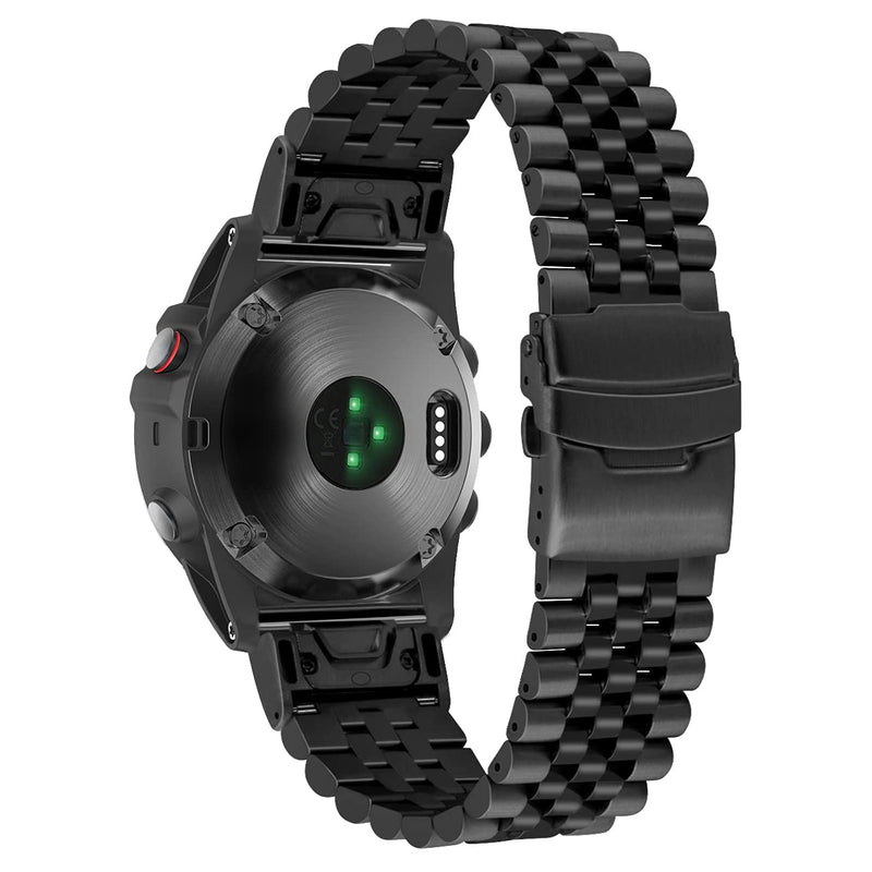 Yingshi 5 Round Strap Compatible for Garmin Fenix 6X 6X Pro Sapphire Editions Fenix 5X Plus Fenix 3 HR Sapphire 26mm Stainless Steel Watch Band Black - NewNest Australia