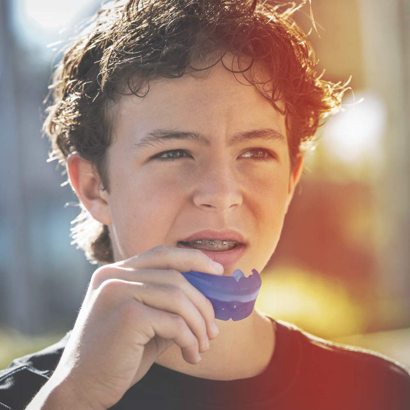 Shock Doctor Double Braces Mouth Guard. Upper and Lower Teeth Protection. Mouthguard No Boil / Instant Fit. For Youth, Teenager, Kids and Adults. Mouth Piece OSFA 12+ yrs STRAPLESS Blue - NewNest Australia