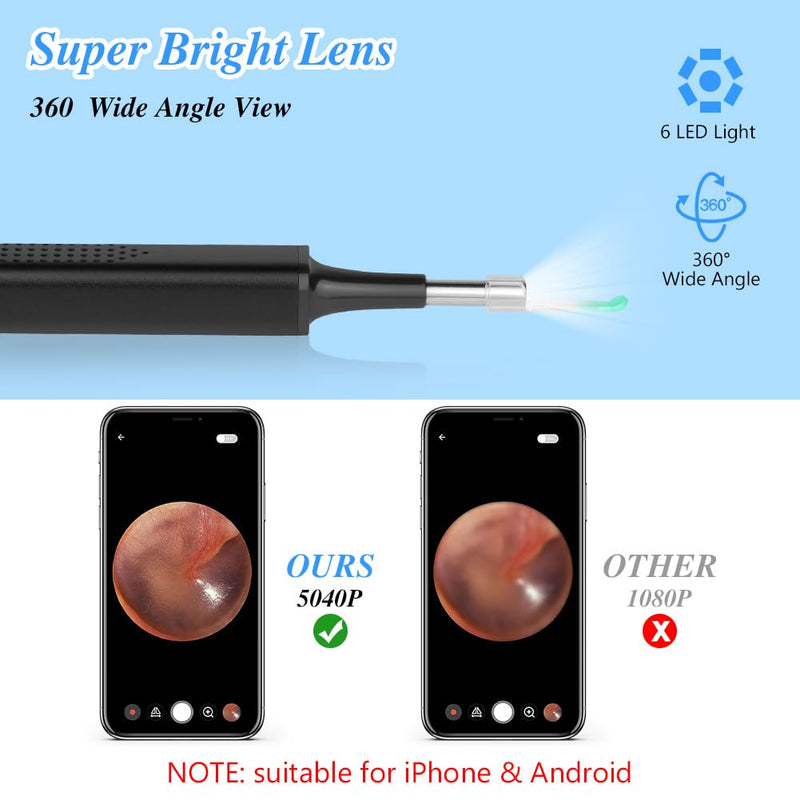 ACWOO Earwax Remover Otoscope, Wifi Ear Cleaner Camera Ultra Thin, IP67 Waterproof Ear Endoscope Ear Cleaner, 5040P Wireless HD Otoscope with 6 LED Light for iPhone, iPad & Android - NewNest Australia