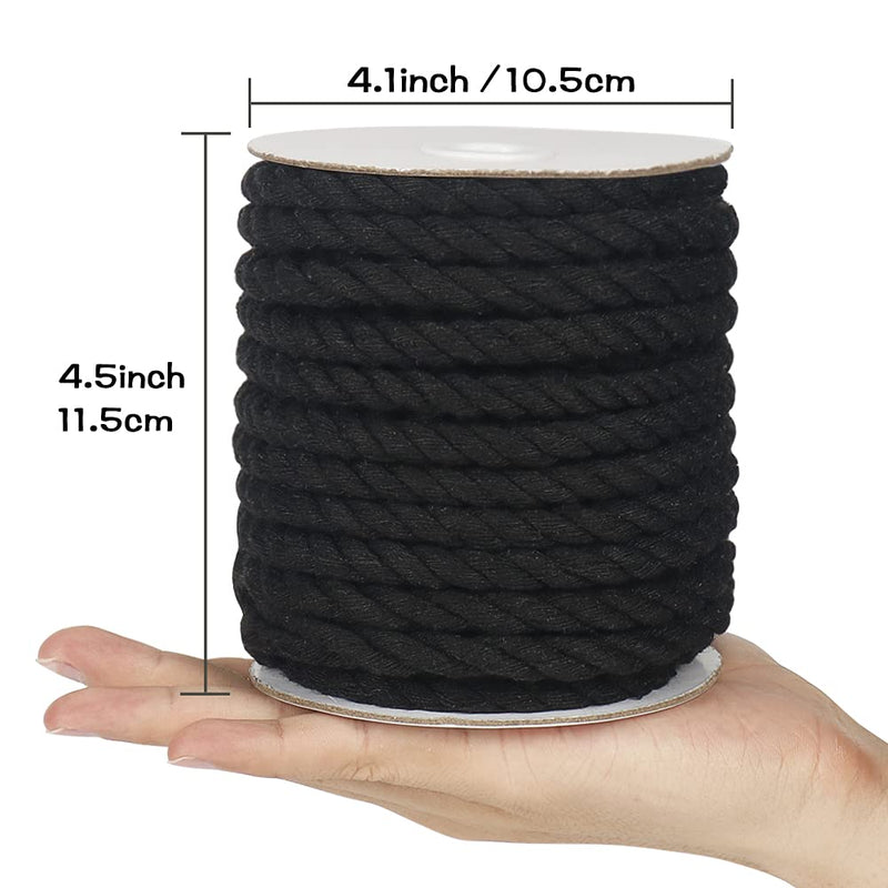 Tenn Well Black Macrame Cord 8mm, 59 Feet 3Ply Twisted Thick Cotton Rope for Crafts, Wall Hangings, Plant Hangers, Knotting 8MM x 59FT - NewNest Australia