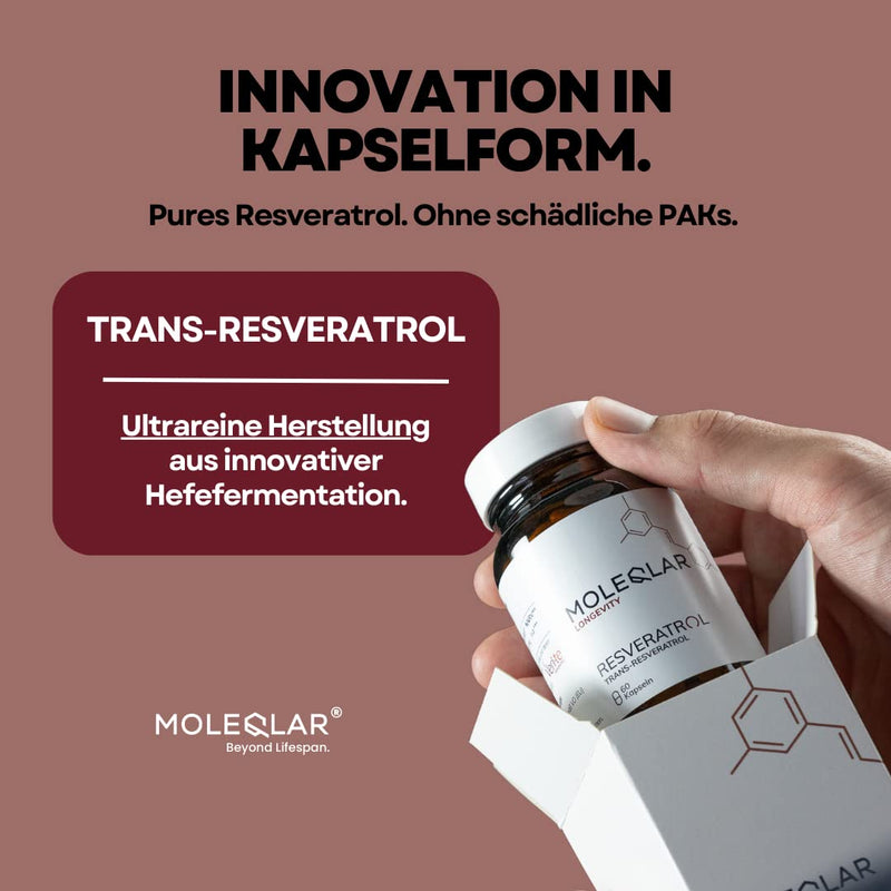 Moleqlar Trans-Resveratrol Capsules | 60 Capsules Premium Resveratrol From Yeast Fermentation | 500Mg Per Capsule | >98% Pure Trans-Resveratrol | 100% Pah And Gmo Free | Certified Purity - NewNest Australia