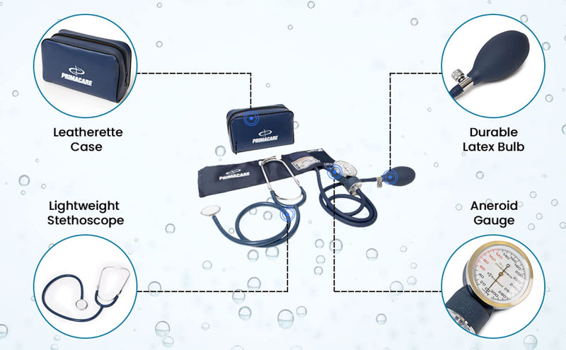 Primacare DS-9194 Classic Series Pediatric Blood Pressure Kit, Long Lasting Latex Inflation System with Stethoscope and Leatherette Case, Navy - NewNest Australia