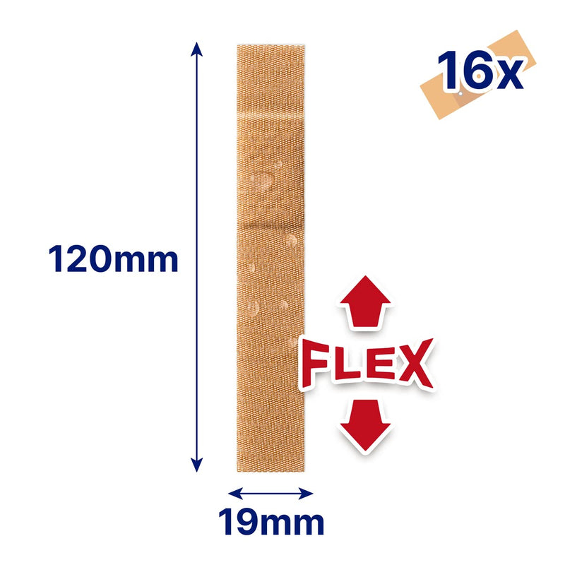 Elastoplast Extra Flexible Finger Strip Plasters (16 Pieces), Flexible and Durable Plasters for Fingers, Stretchy Fabric Plasters, Waterproof Plaster, Extra-long Plaster for Better Hold, Tan - NewNest Australia