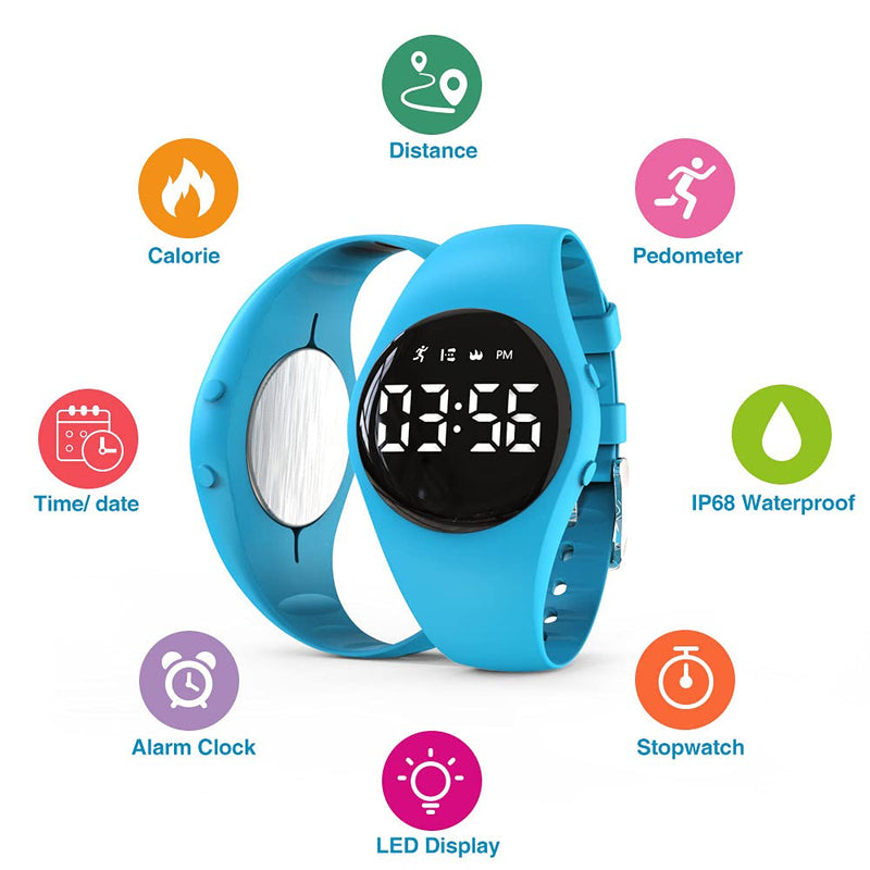 Led Digital Pedometer Watch , Digital Steps Tracker , Non-Bluetooth, Vibrating Alarm Clock, Stopwatch, Great Gift for Children Teens Girls Boys Women Blue - NewNest Australia