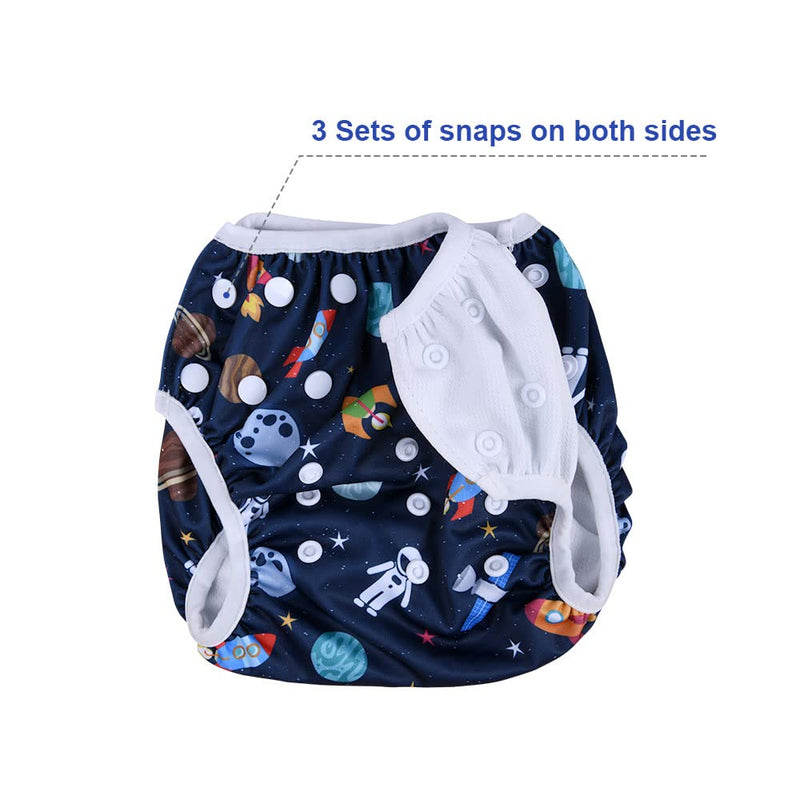 Vicloon Reusable Swimming Nappy, 2 Packs Baby Swim Nappy Comfortable Swim Nappies, Adjustable Size Washable Nappy for Swimming Lessons/Holiday 0-3 Years Old (Universe/Robot) Blue-white - NewNest Australia