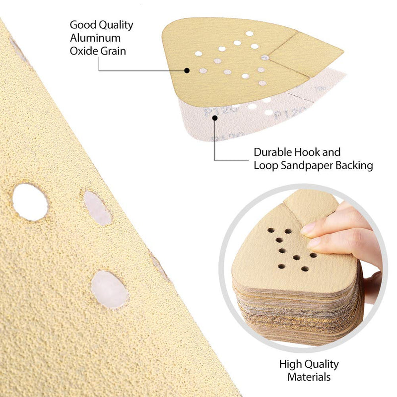 LotFancy Sanding Pads for Black and Decker Mouse Sanders, 50PCS 60 80 120 150 220 Grit Sandpaper Sheets Assortment - Hook and Loop Detail Palm Sander Sand Paper, 12 Holes - NewNest Australia