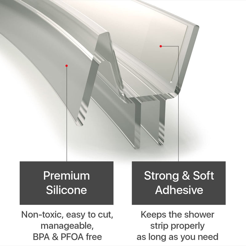 Frameless Shower Door Bottom Seal X-Protector - 40" Shower Door Seal For All Door Thicknesses - Self-Adhesive Shower Door Sweep - Premium Door Bottom Seal Strip - Silicone Glass Shower Door Seal Strip - NewNest Australia