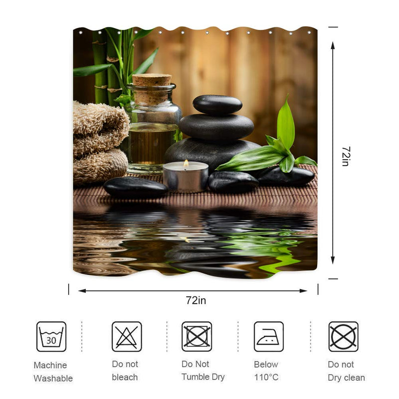 Zen Spa Shower Curtain Basalt Stones Herbal Oil Scent Candles Bamboo and Water Reflection Relaxing Meditation Home Décor Waterproof Fabric 72x72 Inch Plastic Hooks 12PCS - NewNest Australia