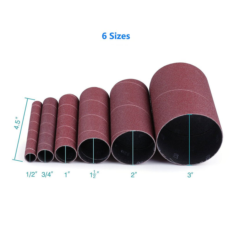 120 Grit Spindle Sanding Sleeves by LotFancy, Pack of 18, Aluminum Oxide Abrasive, 4-1/2” Length, 3 Each of 1/2”,3/4”,1”,1-1/2”, 2” and 3” 120 Grit - NewNest Australia