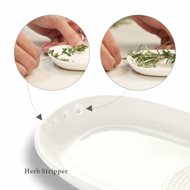 KITCHENDAO 3-in-1 Ceramic Ginger Grater Spoon Rest Herb Stripper 11x16.5cm with Mini Brush, Porcelain Grater Plate for Ginger, Garlic, Onion and More, Easy to Clean and Storage - NewNest Australia