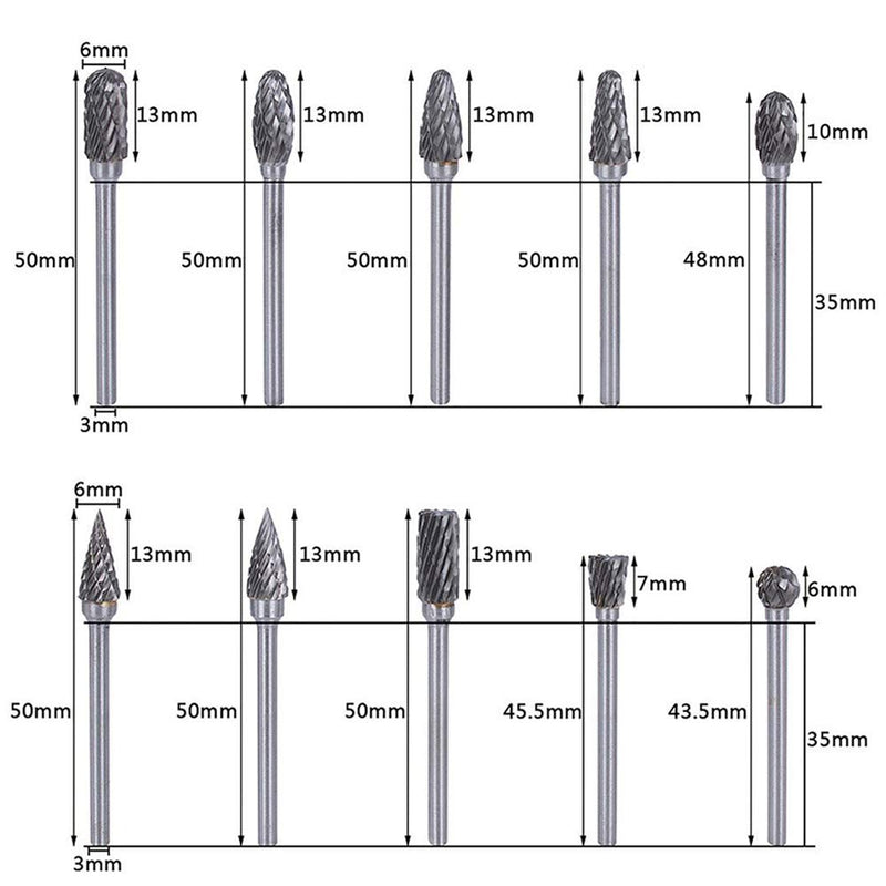 Double Cut Carbide Rotary Burr Set - 10 Pcs 1/8" Shank, 1/4" Head Length Tungsten Steel for Woodworking,Drilling, Metal Carving, Engraving, Polishing - NewNest Australia