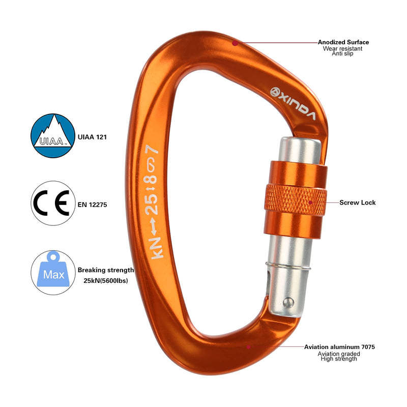 XINDA Screwgate Locking Carabiner Clip - Professional Rock Climbing Carabiner Screw Lock,Heavy Duty Carabiners for Climbing,Mountaineer,Hammock,Camping,Outdoor Equipment 2 pcs Orange - NewNest Australia
