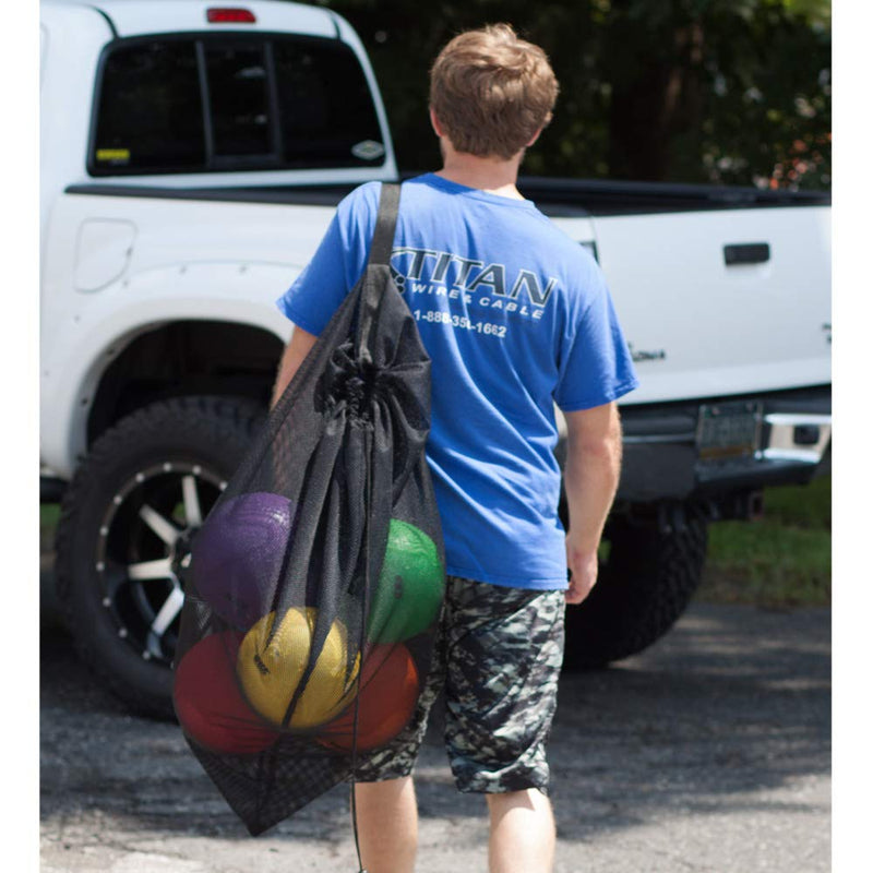 Extra-Large Mesh Sports Ball Drawstring Bag | Sports Equipment Bag with Adjustable Shoulder Strap for Gym Training, Soccer, Football, Basketball, Volleyball, Swimming Black - NewNest Australia