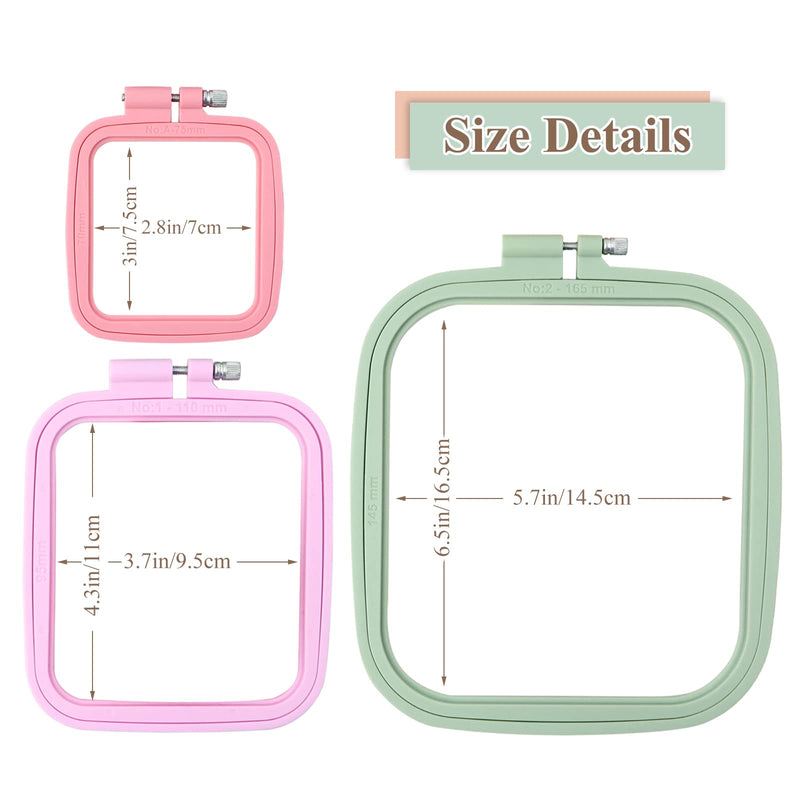 ZOCONE 3Pcs 3 Size Square Embroidery Hoops, ABS Plastic Embroidery Hoops Cross Stitch Hoops Embroidery Frames for Sewing, Needlework, Embroidery Projects (Size-3", 4.3", 6.5") Size-3", 4.3", 6.5" - NewNest Australia