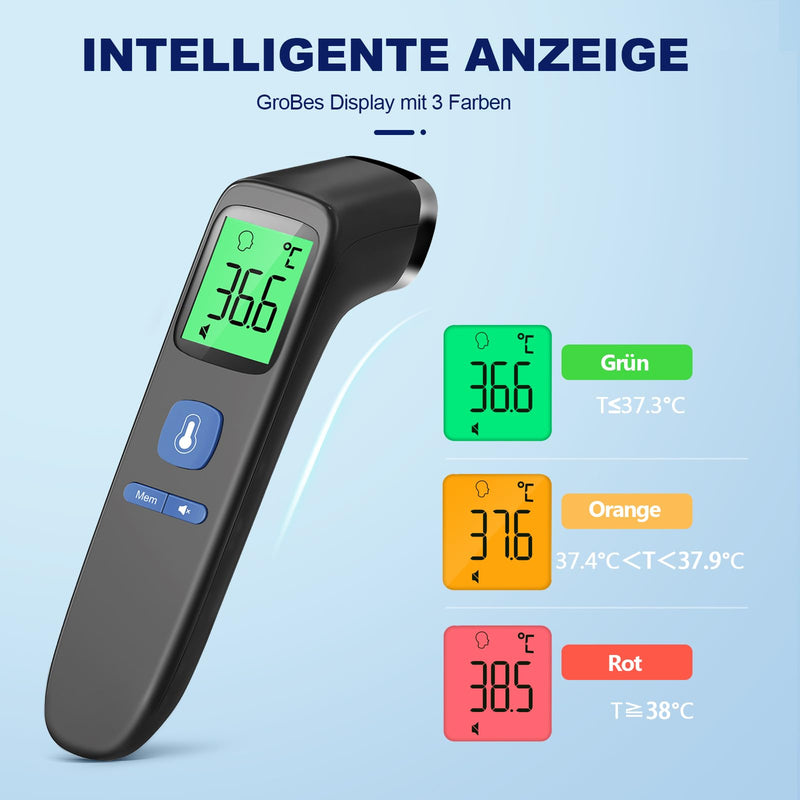 Fever Thermometer, Contactless Forehead Thermometer, Digital Infrared Thermometer For Babies And Adults With Instant Measurement Accuracy And Fever Alarm, Black - NewNest Australia