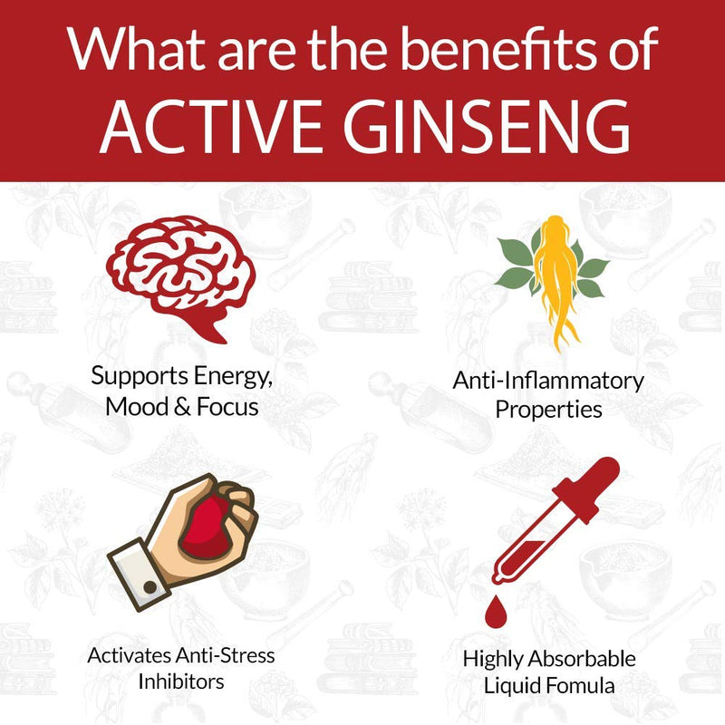 Active Ginseng Korean Red Panax Ginseng with Natural Ginsenosides - All-Natural Advanced Liquid Solution for 2X Absorption - Supports Healthy Energy, Vitality, Mood and More - NewNest Australia