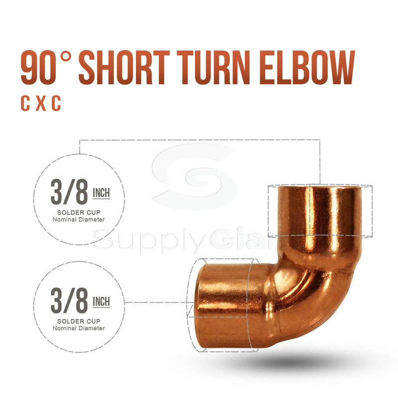 Supply Giant DDMO0038-5 90 degrees Short Turn Sweat Elbow Copper Fittings, 3/8 - NewNest Australia