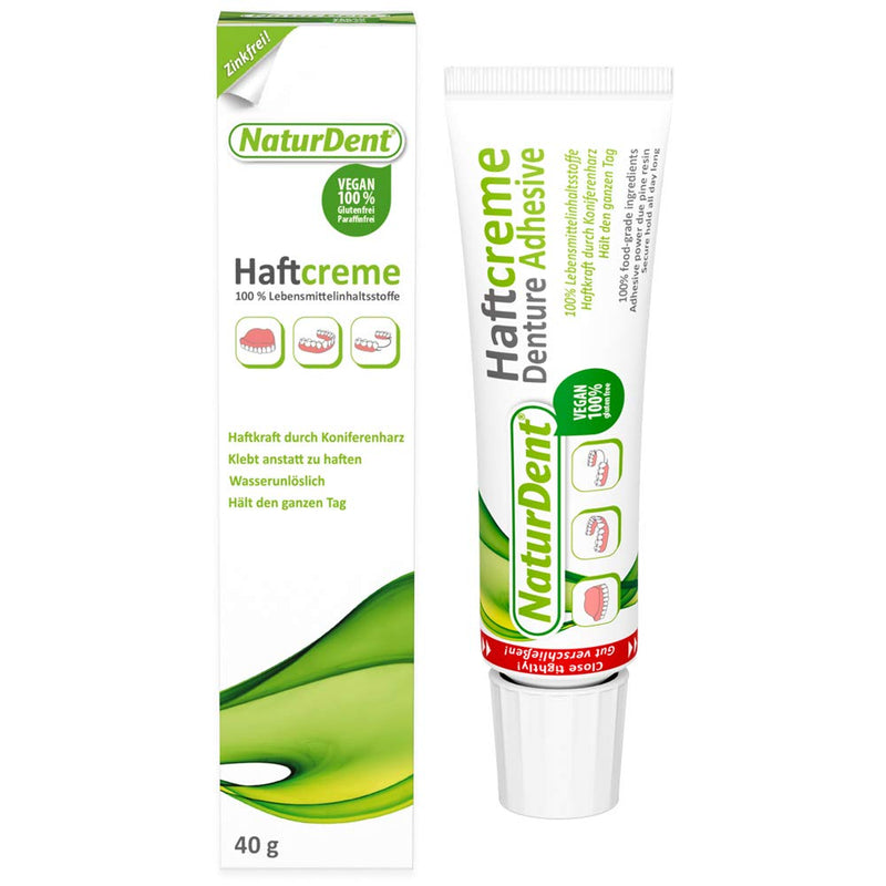 Naturdent adhesive cream | The first natural adhesive cream | Insoluble in water - no rinsing, only 1 x daily | 100% food ingredients, vegan, no chemical burden on the body | 40g - NewNest Australia