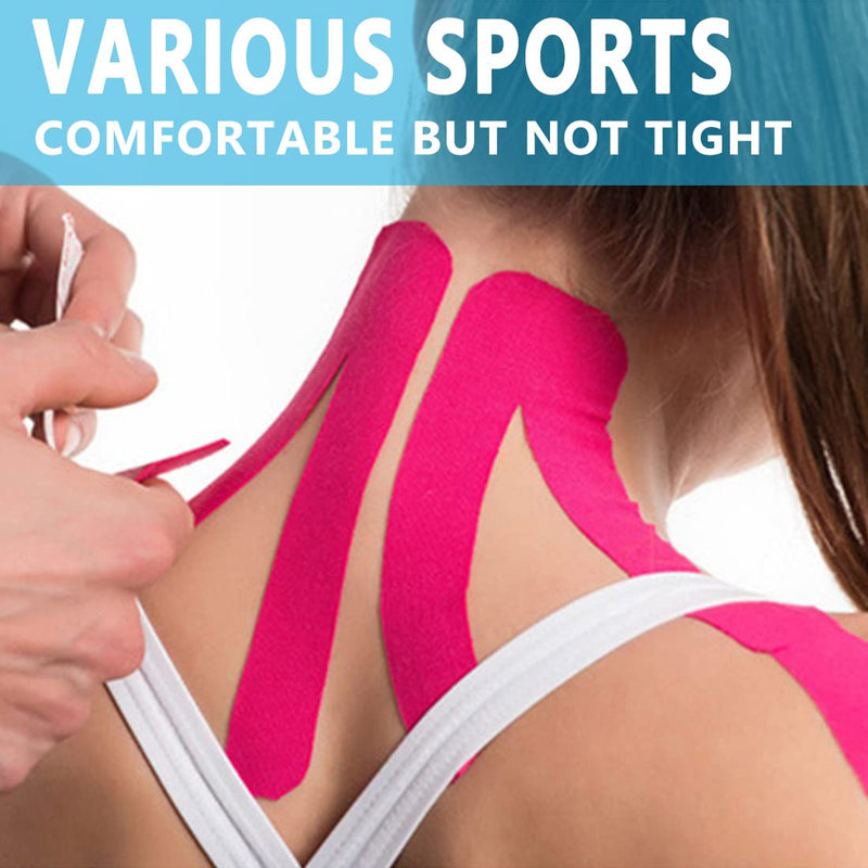 Kinesiology Tape 2 Rolls Relieve Muscle Soreness and Strain Shoulders Wrists Knees Ankles Elastic Waterproof Good Air Permeability Hypoallergenic Pink 5cm*5m by SOONGO Pack of 2 - NewNest Australia