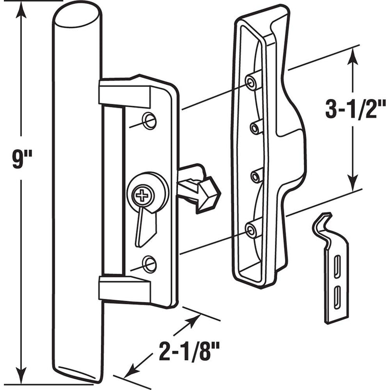 Prime-Line MP1095 Sliding Door Handle, 3-1/2 in, Diecast & Wood, Black, Hook Style, Internal Lock, 1 Set - NewNest Australia