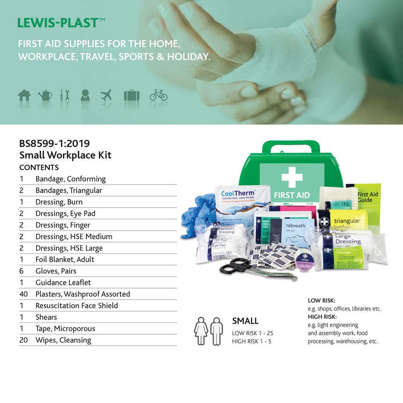 Lewis-Plast Small Premium BS8599-1 Compliant (Low Risk High Risk) First Aid Kit - These Kits Reflect the Changes in Both Workplace Practice and Risks - First Aid Kit For Injuries Single - NewNest Australia