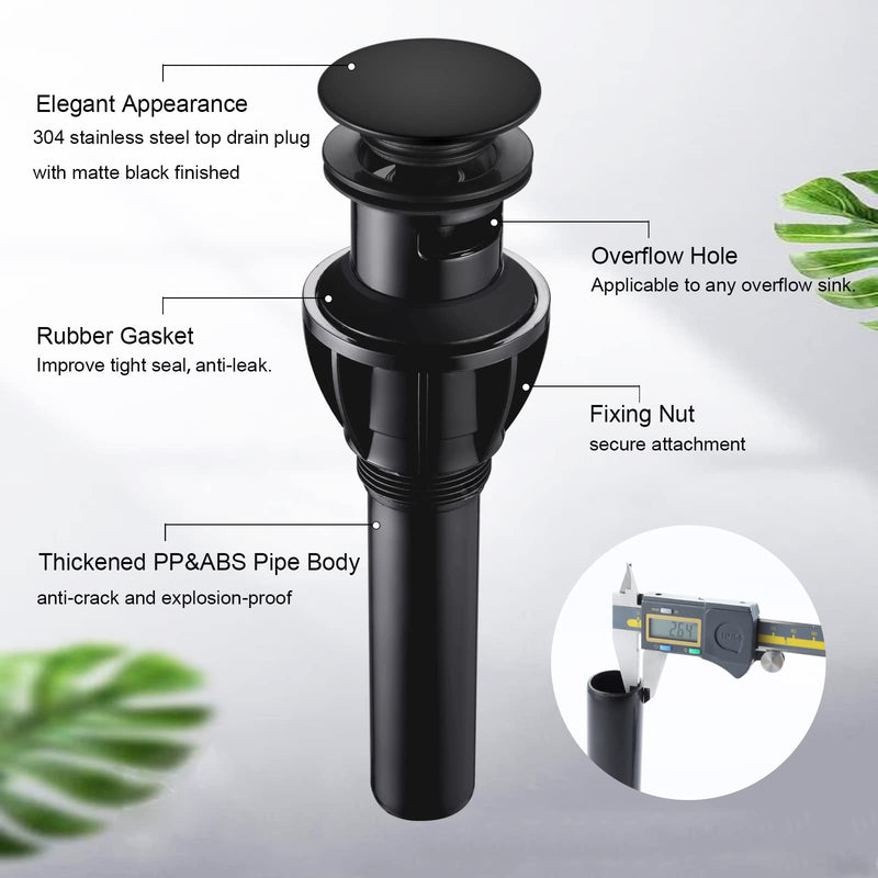 Bathroom Sink Drain, Pop Up Drain Stopper with Overflow, Lavatory Vanity Vessel Sink Drain Assembly, Matte Black - NewNest Australia