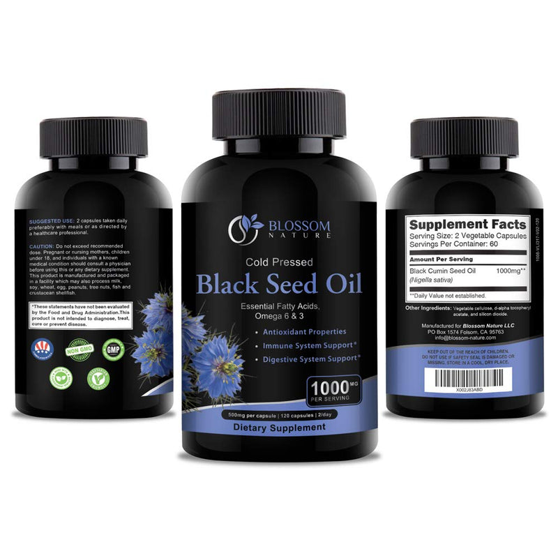 Black Seed Oil Capsules 1000mg - Premium Black Cumin Seed Oil Capsules - Black Seed Oil Liquid Pills - Virgin Cold Pressed Nigella Sativa Oil Pills - Blackseed Oil - 120 Cap (2 Month Supply) - NewNest Australia