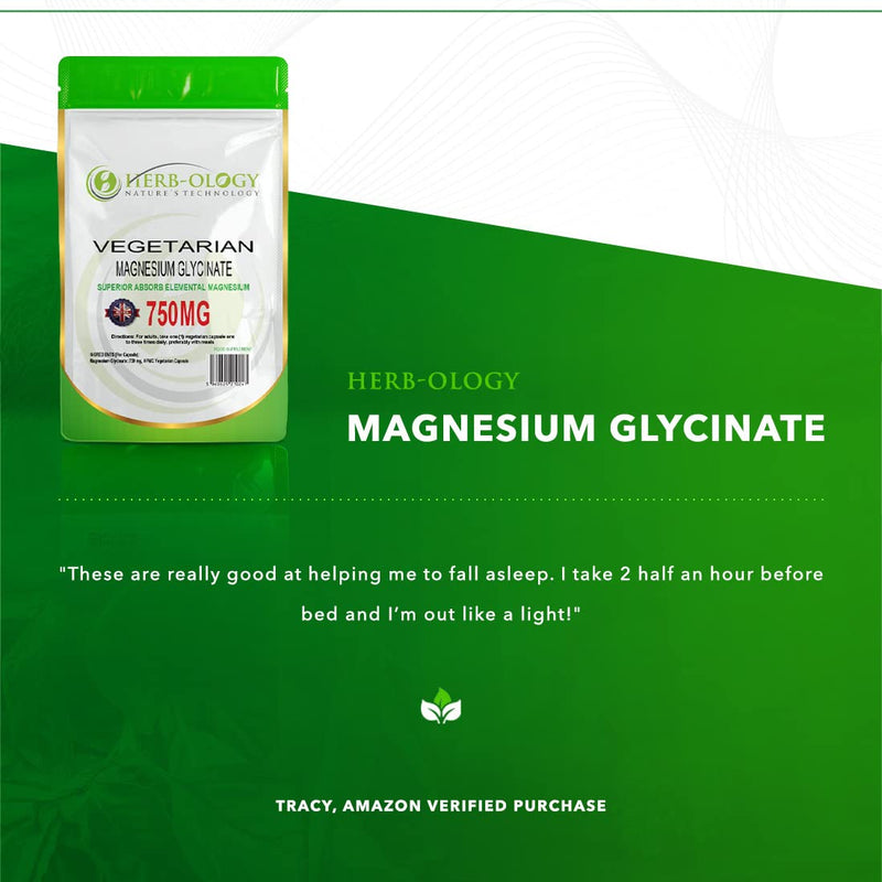 Herb-Ology Magnesium Glycinate Capsules | 60 Vegan Capsules | Magnesium Supplements | 750mg per Capsule | Highly Bioavailable, Dairy Free & Manufactured in The UK 60 Count (Pack of 1) - NewNest Australia