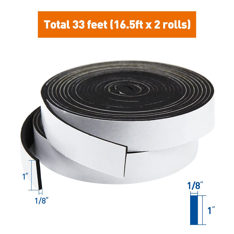 MAGZO Weather Stripping 1 inch W X 1/8 inch T, Wide Foam Tape for Air Conditioner Insulation 33 Feet (16.5ft x 2 Rolls) 1in * 1/8in * 33FT - NewNest Australia