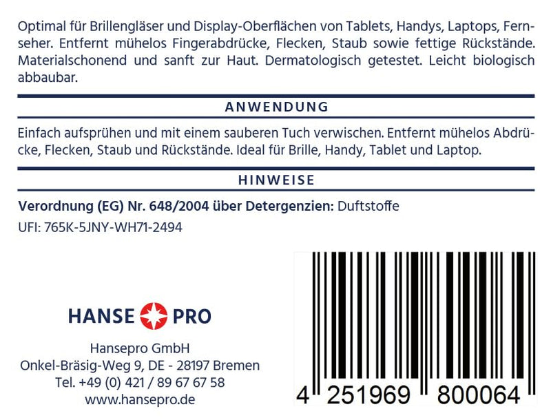 HANSE PRO glasses cleaner, 1 x 50 ml I glasses care I cleaning spray I quick and streak-free cleaning of glasses and display surfaces I ideal for on the go 50.00 ml (pack of 1) - NewNest Australia