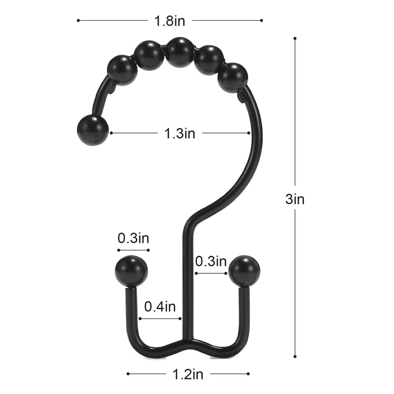 Shower Curtain Hooks, Goowin Shower Curtain Rings, Stainless Steel Shower Curtain Hooks Rust Proof Free Sliding Double Shower Hooks for Curtain, Shower Curtains & Liners (Black) Black - NewNest Australia