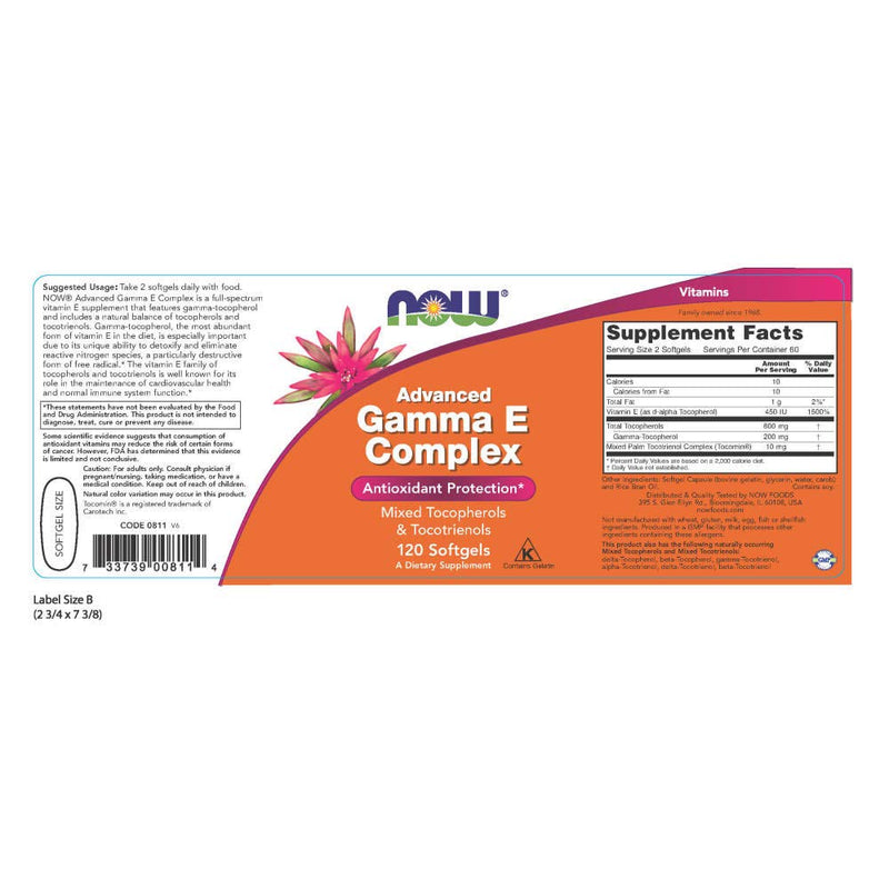 NOW Supplements, Advanced Gamma E Complex, Mixed Tocopherols & Tocotrienols, Antioxidant Protection*, 120 Softgels - NewNest Australia