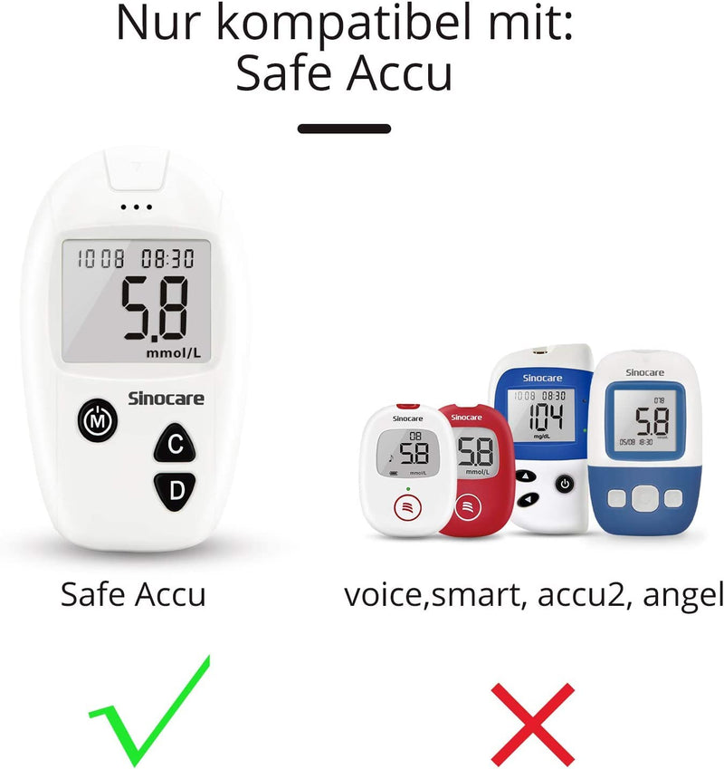 Sinocare Safe Accu Blood Sugar Test Strips, 100 Pieces Blood Sugar Test Strips And 100 Blood Lancets, Self-Test Diabetes Set, Portable For Travel (Safe Accu 100 Pieces Test Strips) - NewNest Australia