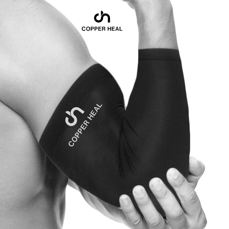 COPPER HEAL Elbow Compression Sleeve BEST Recovery Elbow Brace with Highest Copper Infused Content - Support Stiff Sore Muscles Joints Tendonitis Arm Tennis Basket Wrap (L) L - NewNest Australia