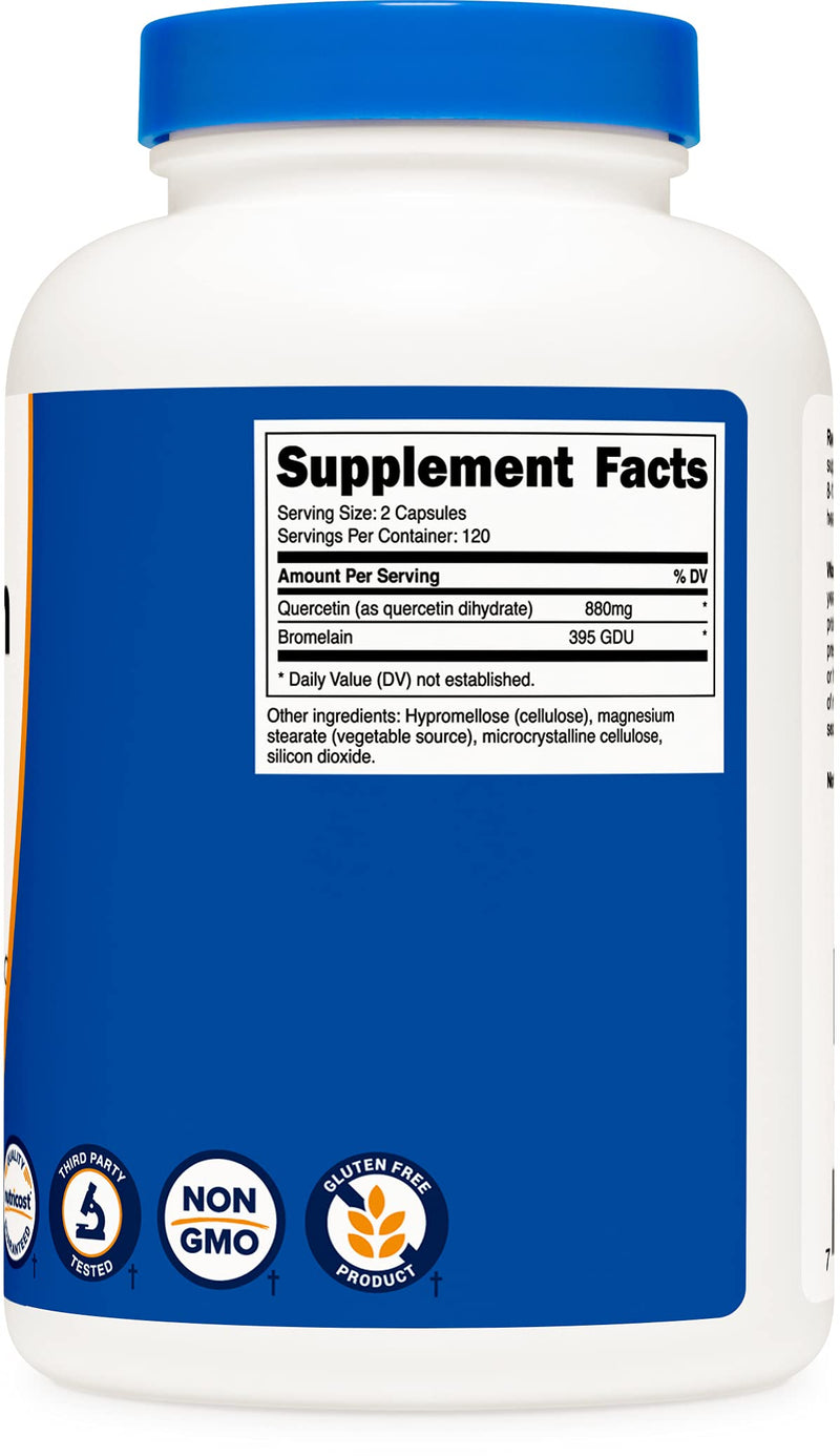 Nutricost Quercetin 880mg, 240 Vegetarian Capsules with Bromelain (165mg) - 120 Servings (440mg Quercetin Per Cap) - Gluten Free, Non-GMO 240 Count (Pack of 1) - NewNest Australia