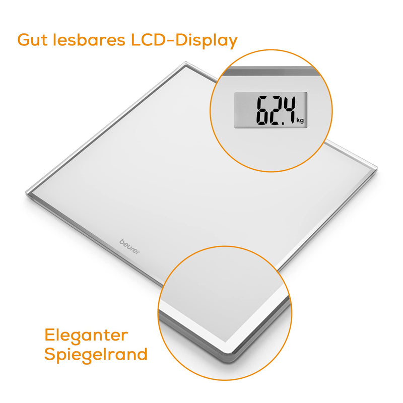 Beurer Gs 120 Compact Glass Scales With Elegant Mirror Effect In Space-Saving Compact Format, 27 X 26 Cm, Easy-To-Read Lcd Display, Digit Height 22 Mm, Flat Digital Scale, Load Capacity Up To 150 Kg - NewNest Australia