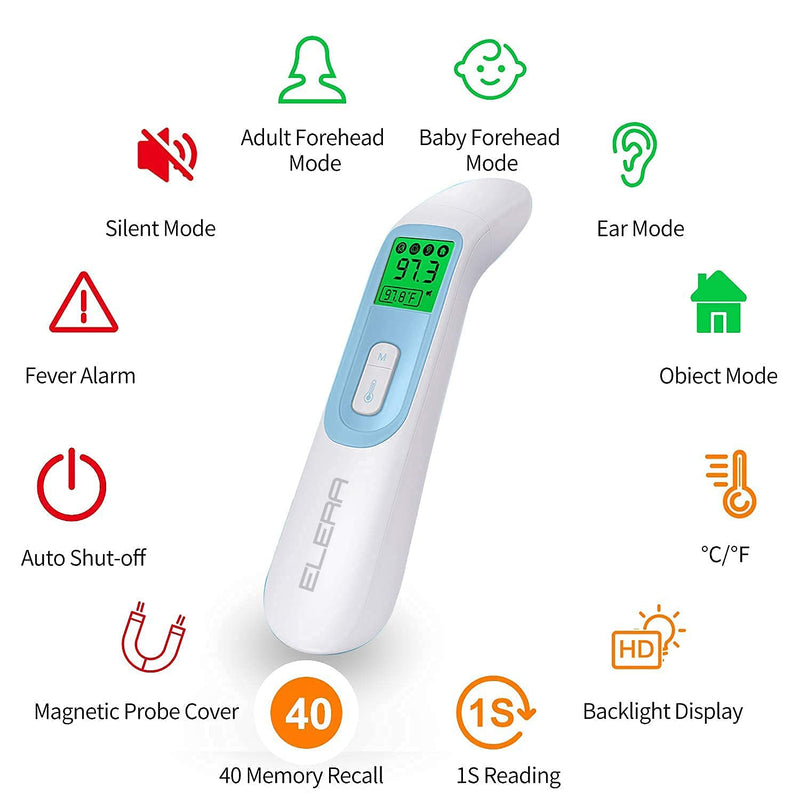 Ear Thermometer for Baby, ELERA Infrared Thermometer with Automatic Switching Mode of Ear & Forehead, 1s Measurement, 4 Color Backlight Display with Fever Indicator - NewNest Australia