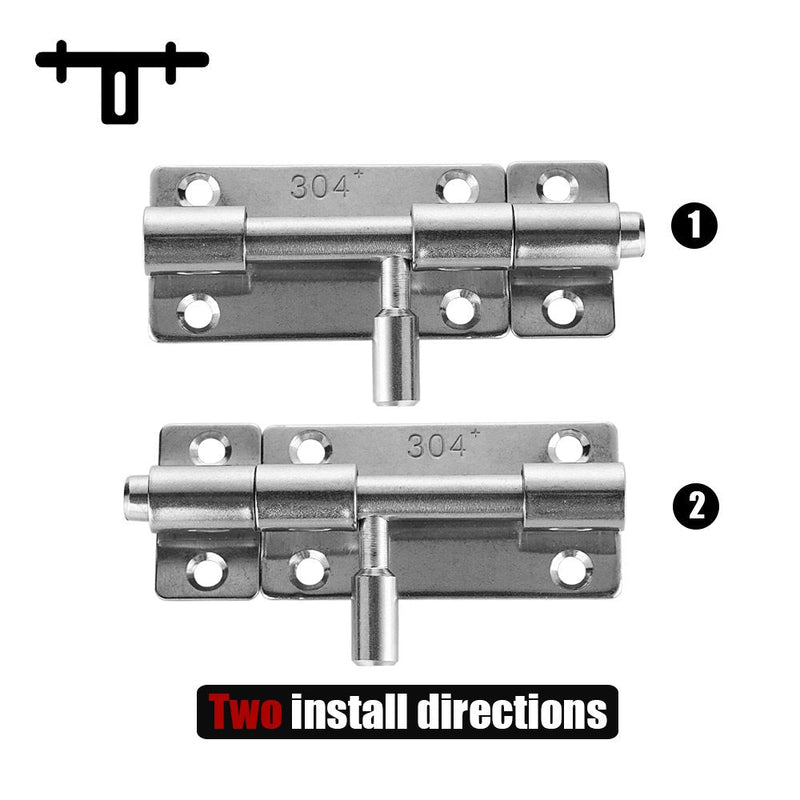 JQK Barrel Bolt Door Latch, 304 Stainless Steel Thickened 1.4mm, 3 Inch Silver, 2 Pack HBB100-P2 2 Pieces - NewNest Australia