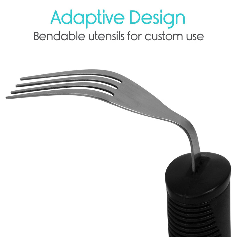 Vive Adaptive Utensil Set - Arthritis Aid Silverware for Parkinsons, Hand Tremors - Easy Grip for Shaking and Trembling Hands - Heavy Stainless Steel Spoon, Fork, Serrated Knife - Non Weighted Holder - NewNest Australia