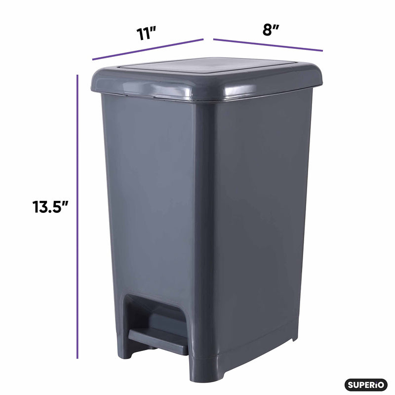 Superio Slim Trash Can with Foot Pedal  2.5 Gallon Step-On Trash Can, Garbage Can, Small Trash Can for Bathroom, Kitchen, Office, Patio, or Backyard  Onyx Grey - NewNest Australia