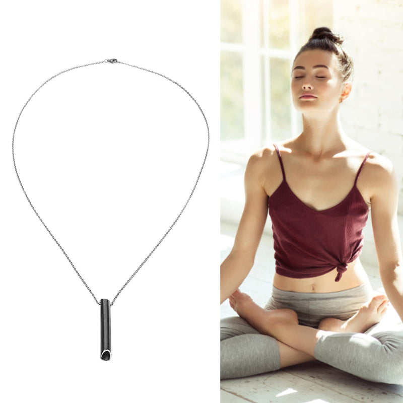 Leftwei Stress Relief Mindful Necklace, Breathing Necklace Spiritual Jewelry Breathing Exercise Device Anxiety Whistle Necklace for Habitual Breathing Exercises, Meditation, Anxiety Relief (Black) Black - NewNest Australia