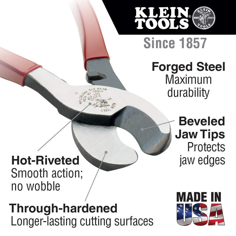 Klein Tools 63050 Cable Cutters, Heavy Duty High Leverage Cutters for Aluminum, Copper, Communications Cable Non-Insulated - NewNest Australia
