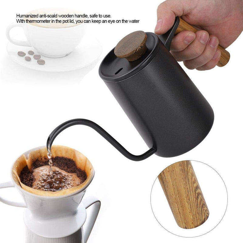 Fdit 600 ml Fashion Stainless Steel Handle Drip Coffee Pot Long Gooseneck Spout Kettle Reusable Packaging Socialme-EU (Black) Black - NewNest Australia