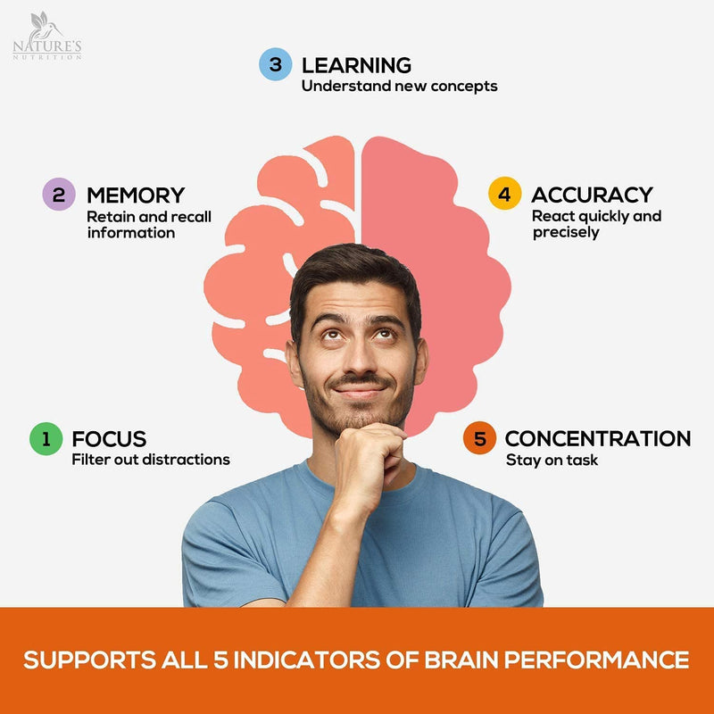 Brain Support Supplement - Premium Nootropic Brain Support - Bottled in USA - Naturally Supports Focus and Clarity, Assists Concentration with Dmae, Bacopa Monnieri - 60 Capsules - NewNest Australia