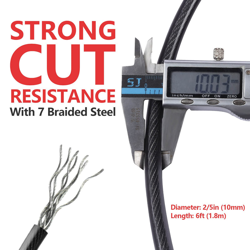 Security Steel Cable with Loops - 6ft Heavy Duty Bike Steel Cable 2/5 X 6' Braided Cable for U-Lock and Padlock - NewNest Australia