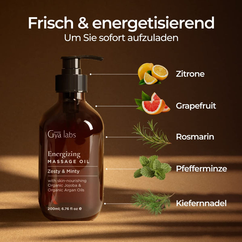 Gya Labs Energizing Massage Oil For Massage Therapy - Body Massage Oils For Couples - Made With Lemon, Grapefruit, Rosemary, Peppermint, Pine Needle, Jojoba And Argan Oil (200Ml) - NewNest Australia