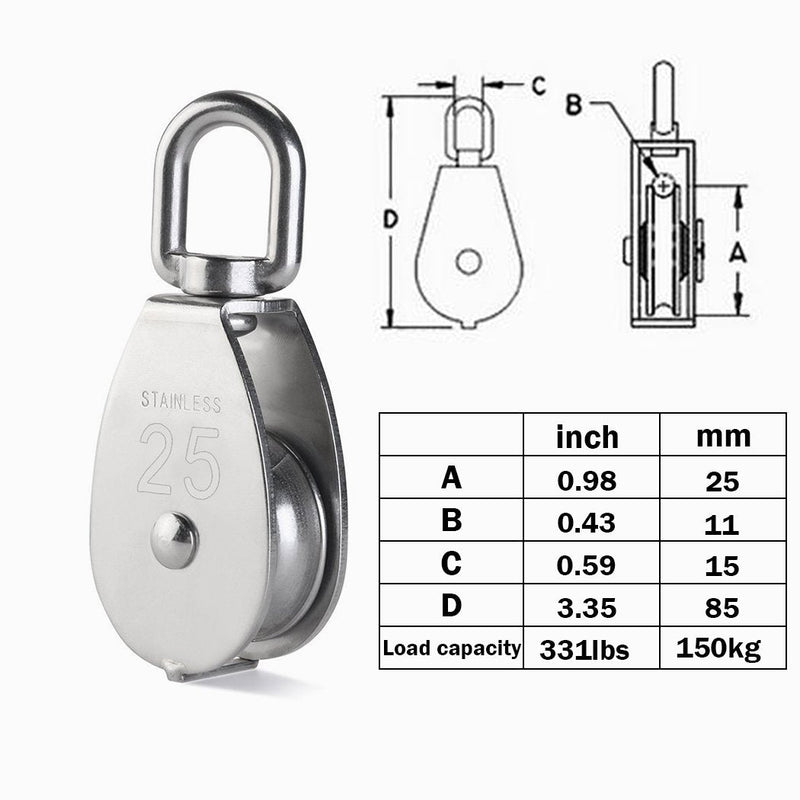 4Pcs M25 Single Pulley Block, Creatiee 304 Stainless Steel Pulley Roller, Crane Swivel Hook Smooth Wire Rope Cable Loading 150 kg - NewNest Australia